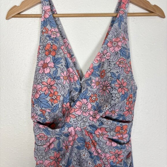 Colorful Floral One Piece Ruched Swim Dress Cruise Resort Pool Beach Vacation - Picture 5 of 8